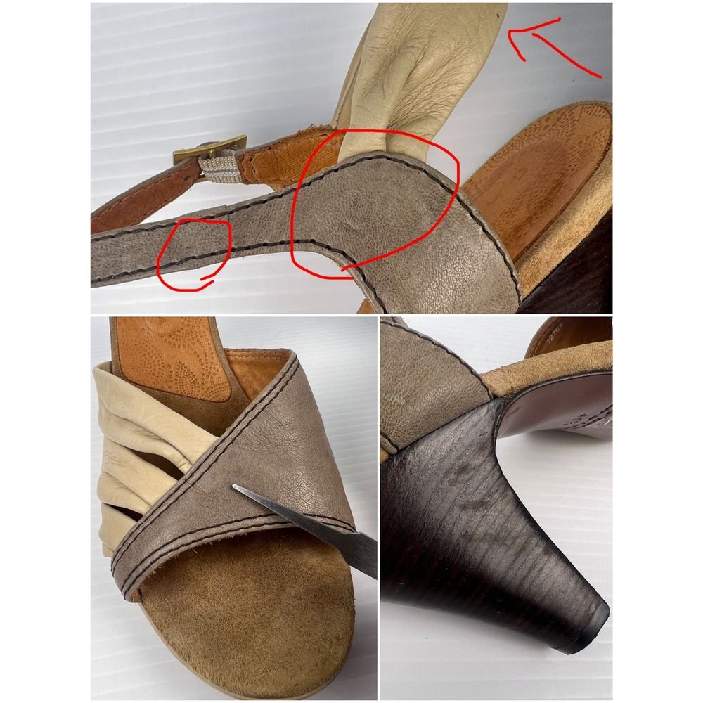 Chie Mihara Two Tone Leather Pleated Heeled Platform Sandals Taupe Spain 40.5 - Picture 12 of 12